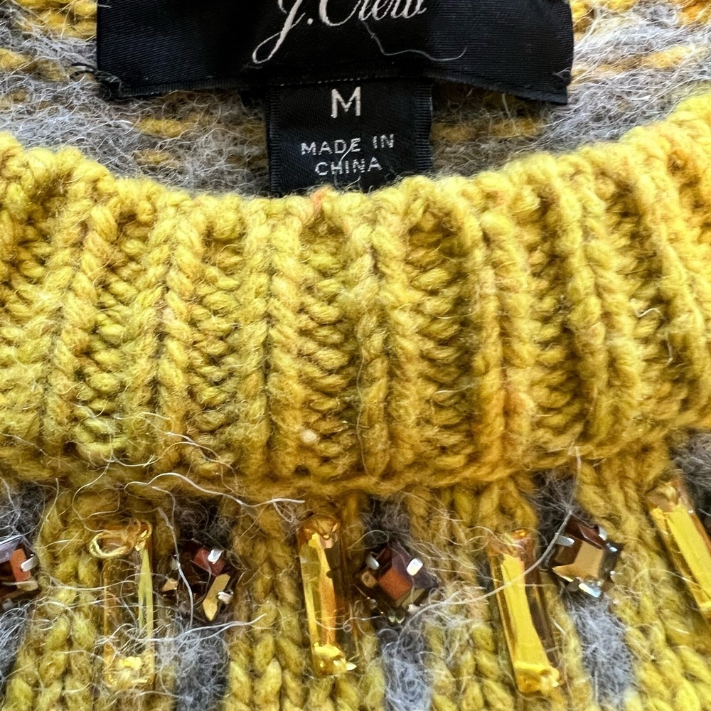 J.Crew Jewel Embellished Fair Isle Sweater Yellow Gold Size Medium - Picture 2 of 8